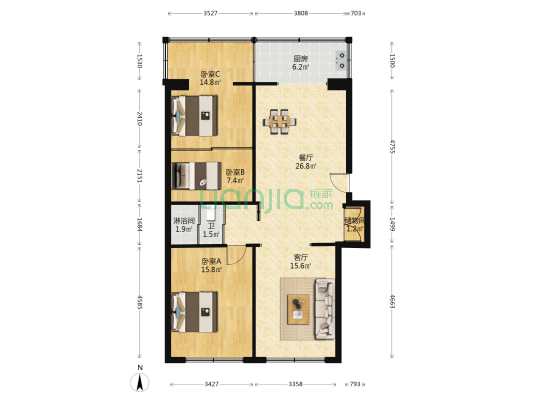 吉业花园 3室2厅2卫 109平方