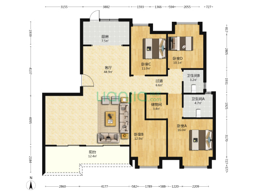 龙湖景粼天著汐岸 4室1厅2卫 145平方