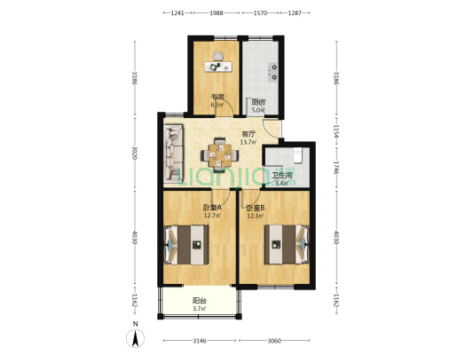 城建学校宿舍 3室1厅1卫 70平方