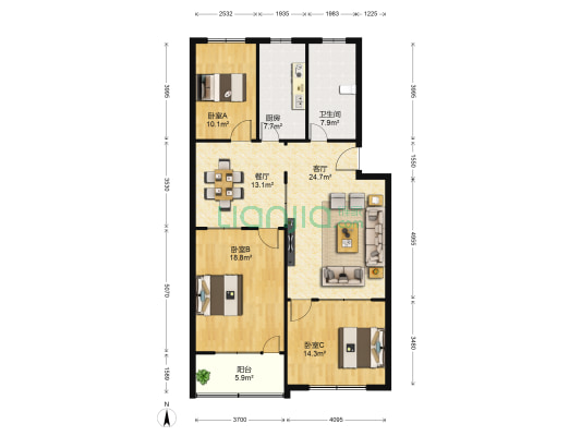 旧二院宿舍 3室2厅1卫 119平方