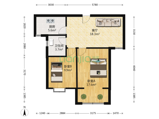东虹花苑东屏苑 2室1厅1卫 72平方