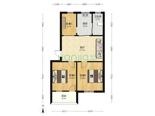 闽江局宿舍 3室1厅1卫 71平方