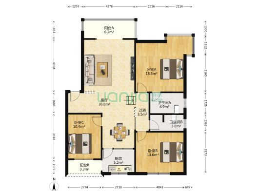 南坛路二段103号 3室1厅2卫 122平方