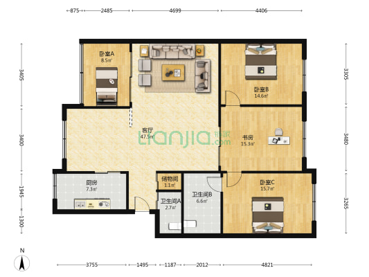平瑞路265号 4室1厅2卫 142平方