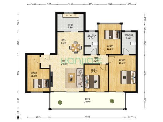 万科公望东区 4室2厅2卫 140平方
