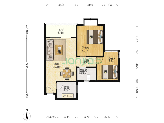 西城科景一期安置房 2室1厅1卫 66平方
