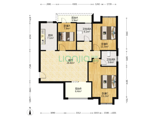 凯旋名居 3室1厅2卫 115平方