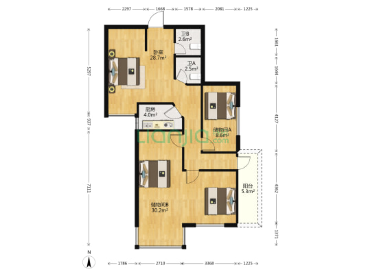紫阳新苑 1室0厅2卫 90平方