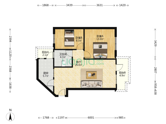 德赛心宁苑小区 2室1厅1卫 72平方