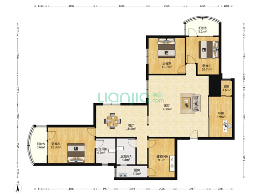 海南日报新闻公寓 4室2厅2卫 175平方