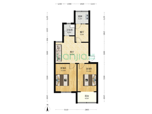 电厂小区二区 2室2厅1卫 65平方