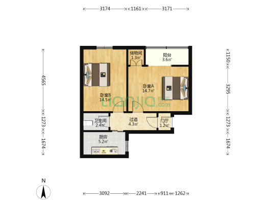 皇城西路17号院 2室0厅1卫 50平方