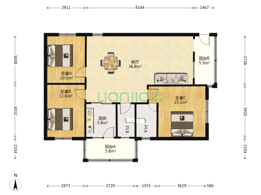 赤珠岗邮局宿舍 3室1厅2卫 131平方