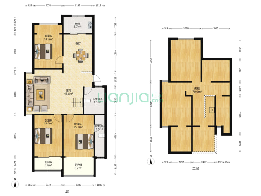京都华庭公寓 3室1厅2卫 129平方