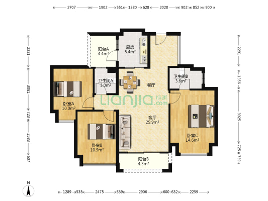 星城翠珑湾三期 3室1厅2卫 106平方