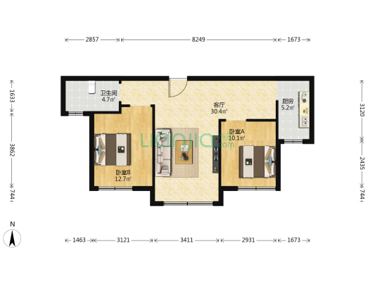 星河湾花园 2室1厅1卫 88平方