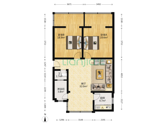 平义教师园 2室1厅2卫 89平方
