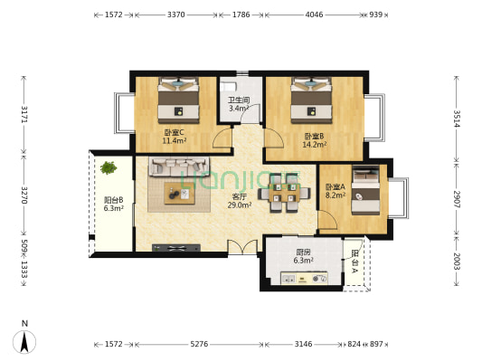 利亨粮油小区 3室1厅1卫 96平方