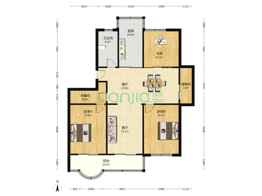 光华水韵西区 3室2厅1卫 142平方