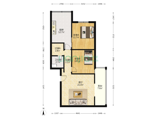 龙洲花园 2室1厅1卫 169平方