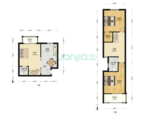 江南书苑 2室1厅2卫 109平方