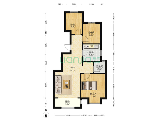 文澜花园 3室1厅1卫 82平方