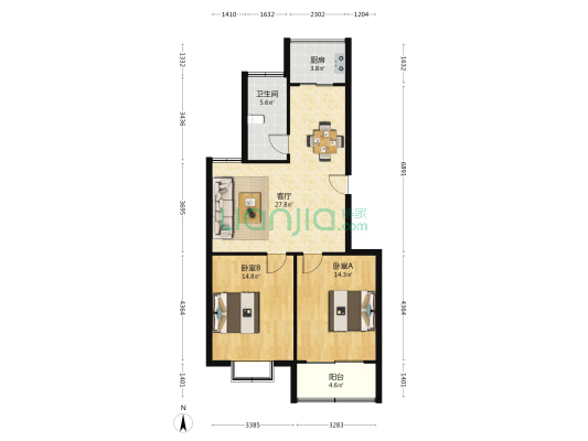 东方康城 2室1厅1卫 90平方