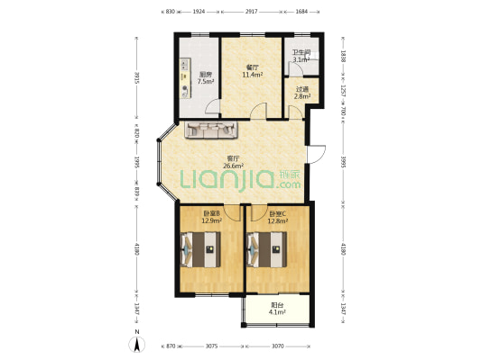 仙霞圣都嘉苑 2室2厅1卫 117平方