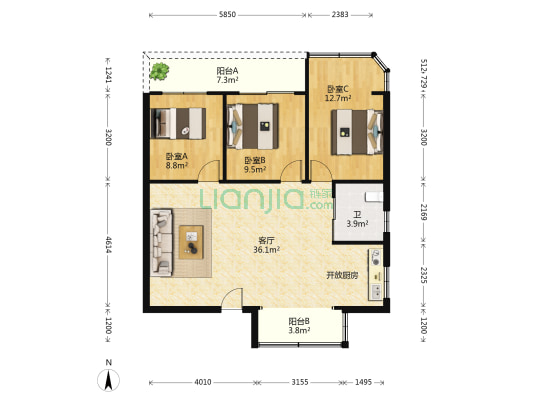 省生产资料集团公司二横路宿舍楼 3室1厅1卫 100平方