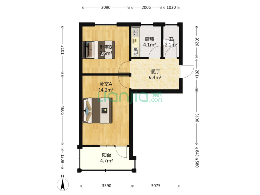 轴承设备厂宿舍 2室1厅1卫 55平方
