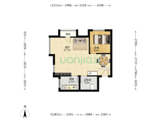 潮白生态城 1室1厅1卫 69平方