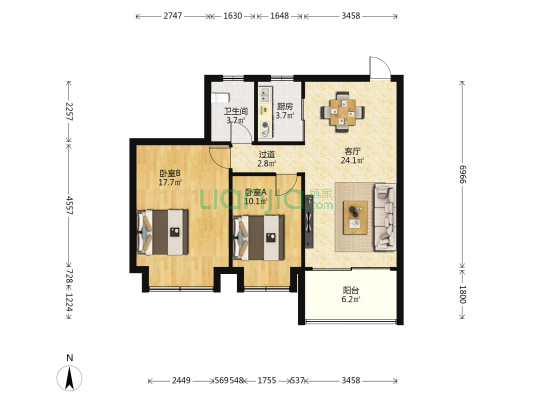 海秀天成 2室1厅1卫 88平方