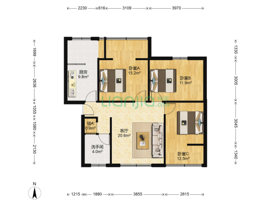 光华大院 3室1厅1卫 99平方