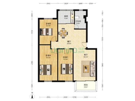 东镇大道 3室2厅1卫 105平方