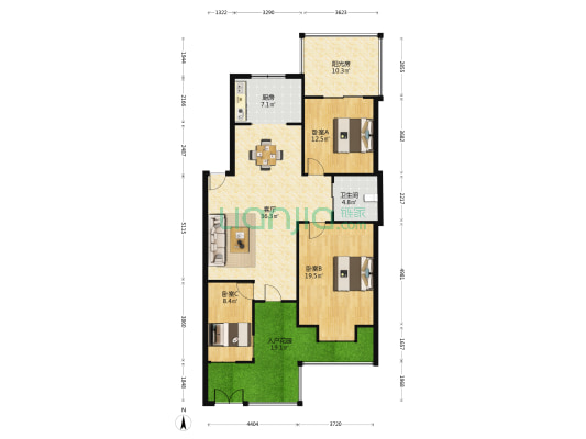 金澄天地花园 3室1厅1卫 113平方