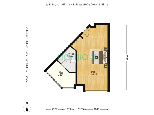鑫城立方生活 1室0厅1卫 57平方
