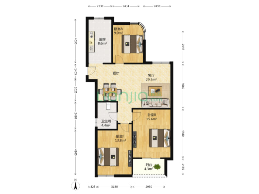 富都豪园 3室1厅1卫 119平方