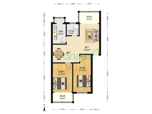 永安街21号 2室1厅1卫 80平方