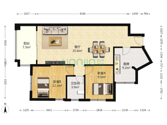 星河湾怡心园 2室1厅1卫 88平方