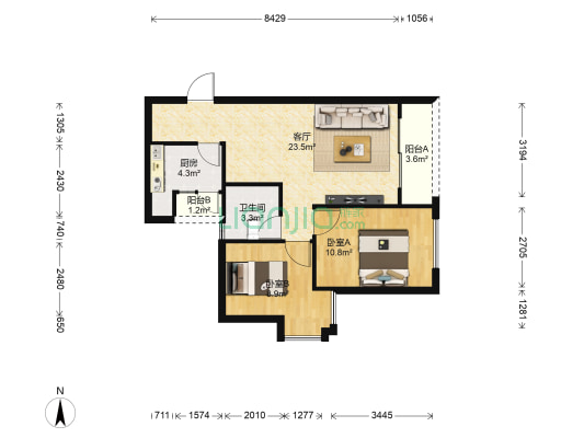 中铁逸都国际A区 2室1厅1卫 79平方