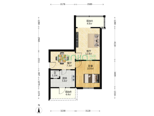 金山院子 1室2厅1卫 53平方