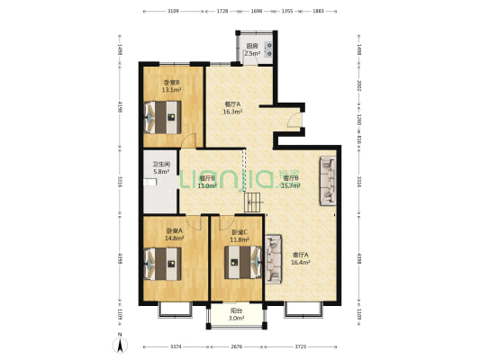 德丰花园 3室4厅1卫 153平方
