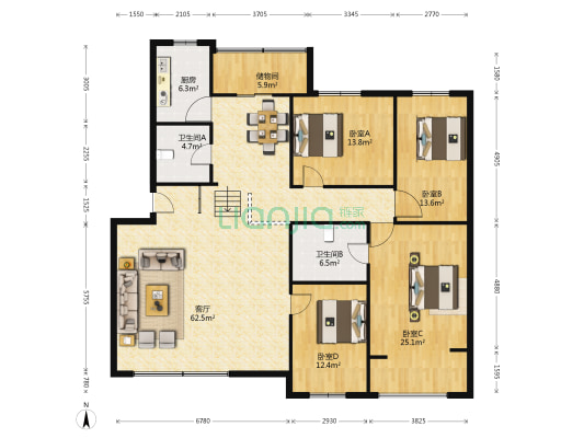 嘉麟花园 4室1厅2卫 182平方