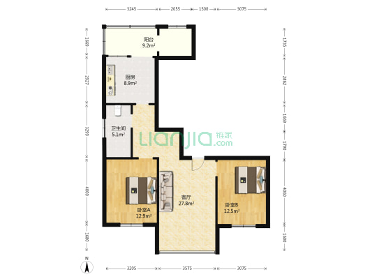 恒隆华府 2室1厅1卫 121平方