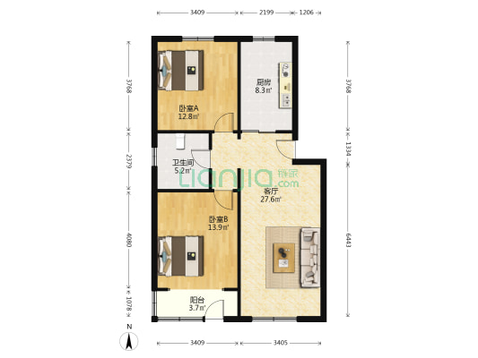 武康路6弄 2室1厅1卫 83平方