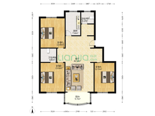 泾港公寓 3室1厅2卫 127平方