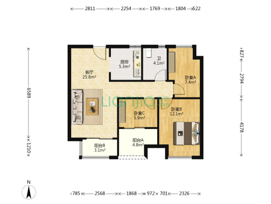 无锡圆融广场 3室1厅1卫 89平方