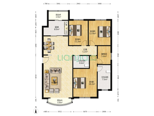 领世华府 3室1厅2卫 157平方