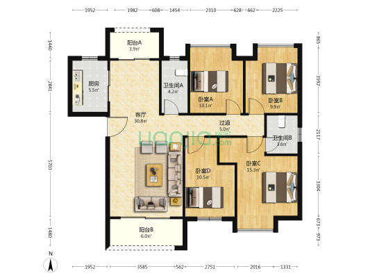 润和国际广场 4室1厅2卫 134平方