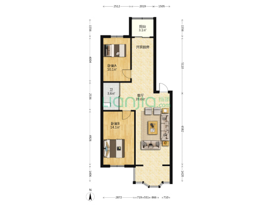 南风雅阁北区 2室1厅1卫 92平方